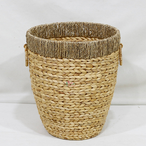 Lot de 4 paniers circulaires en jacinthe d'eau naturelle tressée avec poignées, couleur et taille personnalisables, bacs de rangement multifonctionnels pour la maison - Product Image 2