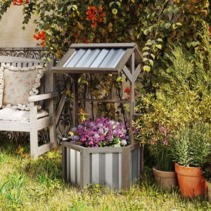 Fioriera Esagonale Rialzata in Legno Grigio Chiaro con Tettoia Zincata per Giardino - Edificio da Giardino - Product Image 2