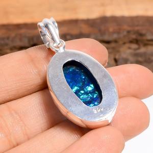 Colgante de Ópalo Azul Fuego Australiano Triple, Joyería Bohemia Hecha a Mano en Plata de Ley 925, Regalo para Mujer - Product Image 2