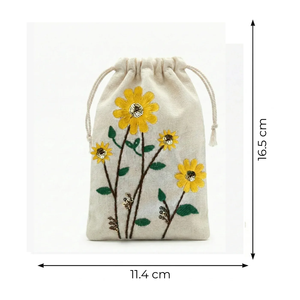 Cotton <b>Drawstring</b> <b>Pouch</b> Bag with Sunflower Embroidery Stitching Multi Color Pattern Small <b>Pouch</b> Bag With Cord Closure Bag - Product Image 2