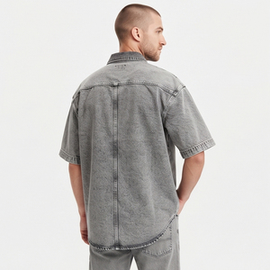Chemise en jean respirante vintage américaine pour homme, style streetwear, manches courtes, poche poitrine, haute qualité - Product Image 6