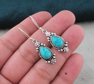 Shree Jaipur <b>Silver</b> Luxury Purple Jade Teardrop <b>Dangle</b> <b>Earrings</b> 925 Sterling <b>Silver</b> Beaded Halo Drop <b>Earrings</b> Vintage - Product Image 2