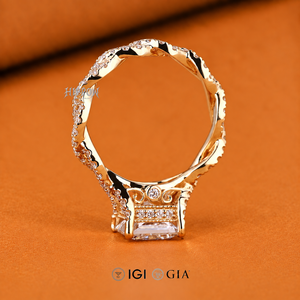 Anillo de compromiso con diamante talla princesa halo oculto, diamantes pavé retorcidos, anillo de diamante cultivado en laboratorio de 2 a 3 ct, sólido - Product Image 4