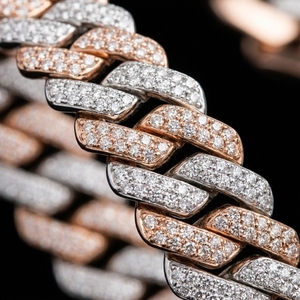 18inch Two Tone HipHop 12mm CVD HPHT Iced-Out <b>Cuban</b> <b>Chain</b> Solid S925 Rose Gold & White Gold Plated <b>Link</b> <b>Chain</b> Unisex Lab Diamond - Product Image 3