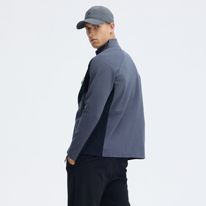Men's Light Gray Fleece <b>Jacket</b> Navy Stand Collar Zipper Closure Casual <b>Winter</b> Wear Polyester Knitted <b>Waterproof</b> Windproof - Product Image 4