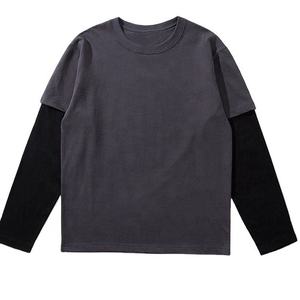 High Quality Unisex <b>Long</b> Sleeve T Shirt Custom Double Layer Black White T Shirt Drop Shoulder Thick Acid wash <b>tshirt</b> For Mens - Product Image 4