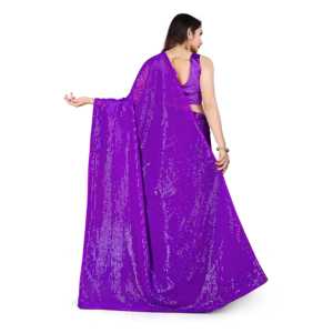 Sari Recto de Diseño Artesanal para Fiestas con Trabajo de Lentejuelas en Tela de Organza y Cintura Natural - Product Image 4