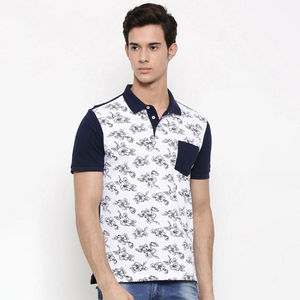 Polo blanc pour homme, imprimé sur toute la surface, manches contrastées, coton respirant, décontracté, manches courtes, vêtements d'été - Product Image 5