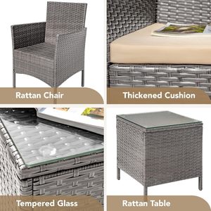 Premium 3 Pieces PE Rattan <b>Garden</b> Furniture Set Grey Outdoor Wicker Bistro Conversation Chairs with Square <b>Coffee</b> <b>Table</b> - Product Image 6