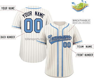 Custom Baseball Jersey Striped <b>White</b> Blue Sublimated Print Breathable Unisex Short Sleeve <b>Button</b> Front Teamname 00 - Product Image 2