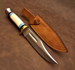 Couteau de chasse et de survie A&M ENTERPRISES fait main en acier inoxydable, lame Bowie à pointe tombante, manche en os, garde en laiton, personnalisable - Product Image 1