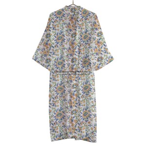 Peignoir imprimé vintage fille en pur coton Kimono en coton imprimé main bloc Peignoir imprimé floral - Product Image 4