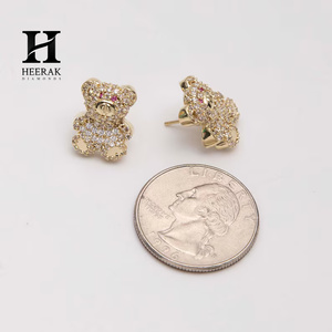 Pendientes de Lujo con Forma de Oso de Peluche, Oro de 14K, Diamantes VVS Cultivados en Laboratorio, Pendientes de Animales para Mujer, Joyería Brillante con Diamantes Certificados por IGI - Product Image 3