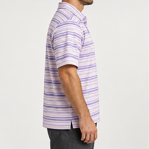 Polo à manches courtes pour homme Trackstar, rayures horizontales lavande et blanc, col boutonné, décontracté, pour le golf, logo personnalisé - Product Image 2
