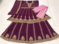 Readymade traditionnel ethnique indien pakistanais Lehenga & Dupatta ensemble, Georgette avec broderie travail pleine couture tenue de fête