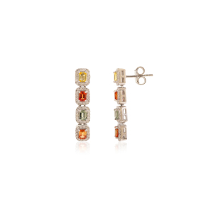 Best Selling High Quality Multi Sapphire Gemstone <b>Long</b> Dangle <b>Earrings</b> Unique Bridal Fine Jewelry For Women's - Product Image 3