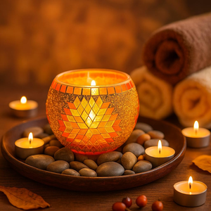 Glass Votive <b>Candle</b> Holders Decorative <b>Tealight</b> <b>Candle</b> Bowls with Colorful Mosaic Design Home Decor Weddings Parties Festival - Product Image 2