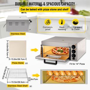 Forno Pizza Commerciale da Banco a Singolo Ripiano da 14 Pollici, 110V 1300W, Elettrico in Acciaio Inossidabile con Base in Pietra, Alimentato a Gas per Panifici - Product Image 5