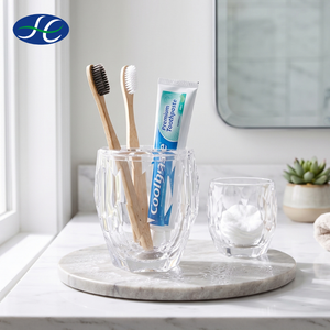 Clear Acrylic Luxury Five-piece Bathroom Accessories Set with Glacier Facet <b>Toothbrush</b> <b>Holder</b> Durable Round Design - Product Image 1