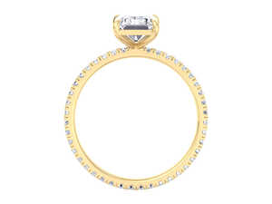 Anillo de Compromiso con Diamante Cultivado en Laboratorio de Corte Radiante, Banda de Diamantes Pavé, Anillo de Compromiso de Oro, Anillo de Diamante Radiante Minimalista - Product Image 4