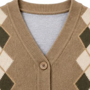 <b>Mens</b> Autumn Argyle V Neck Preppy <b>Cardigan</b> Knitted Sweater Diamond Pattern Button Front Long Sleeve Classic Casual Warm Winter - Product Image 4
