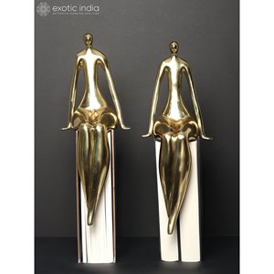 Estatua de Latón Hecha a Mano en India, Figura de Pareja Sentada, Modelo DDC718, Hecho en India - Product Image 1