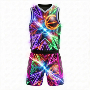 Ensemble de compétition de basketball professionnel : débardeur et short en tissu mesh respirant, personnalisable avec nom, numéro et logo du joueur - Product Image 2