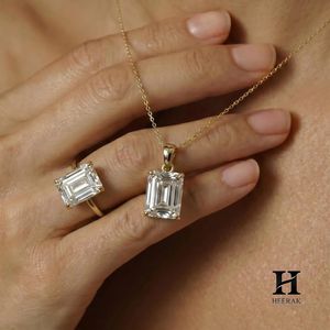 14k <b>Solid</b> <b>Gold</b> Emerald Cut Moissanite <b>Pendant</b> Necklace Minimalist Solitaire Engagement Jewelry Gift for Women - Product Image 3