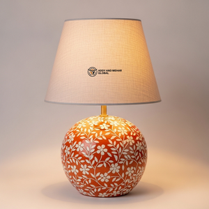 Lampe élégante en os incrusté d'orange |   Lampe de table florale faite à la main pour la décoration moderne de la maison - Product Image 2