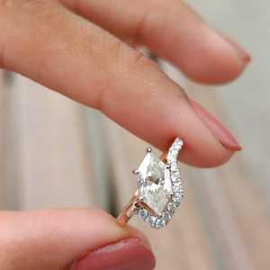 Lab Grown 2.51CT Dutch Marquise Hexagon Cut Diamond Surprise Curve Band <b>Ring</b> For Womens 14K Solid Gold Modern Engagement Gift - Product Image 6