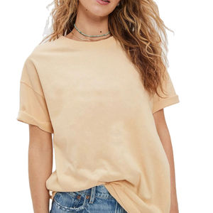 <b>Women's</b> Beige Loose Crew Neck Short Sleeve Drop <b>Shoulder</b> Solid T-Shirt Summer <b>Top</b> - Product Image 5