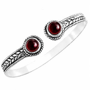 Handcrafted Dual Garnet Gemstone Ethnic Bangle Vintage Oxidized Silver <b>Adjustable</b> Open Cuff <b>Bracelet</b> for Women - Product Image 1