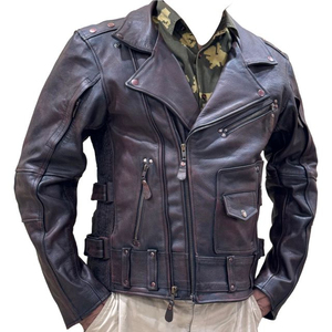 Men's Genuine <b>Leather</b> Moto <b>Jacket</b> Windproof Zipper Closure Turn-down Collar Solid Color Autumn Style Regular Fit For Men's - Product Image 3