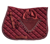 Ensemble de tapis de selle de luxe pour cheval avec bonnet d'oreille orné de strass |   Tapis de selle équestre matelassé |   Équitation de dressage et de saut d'obstacles