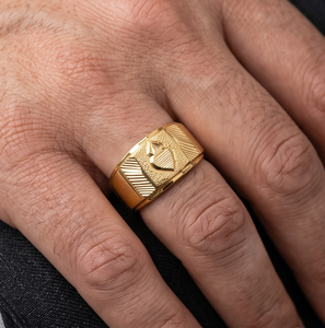 DIVYORO Bague classique pour homme, plaquée or, avec motif géométrique gravé, pour occasions festives et usage quotidien - Product Image 3