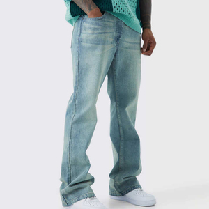 Jeans de mezclilla para hombre, corte ajustado, cintura alta, lavado a la piedra, pierna recta, algodón, casual, peso medio, estilo primavera - Product Image 1