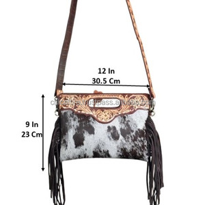 ¡Novedad de 2025! Bolsos de moda para mujer, bolsos de mano personalizados de cuero de vaca con cremallera y ASA, bolsos de hombro con flecos cruzados - Product Image 2