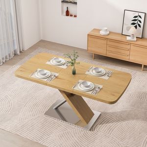 Mesa de Comedor de Madera Original de 47.25''/63'' con Base Metálica Retráctil para 4-6 Personas, Tubo de Acero Inoxidable en Color Madera - Product Image 2
