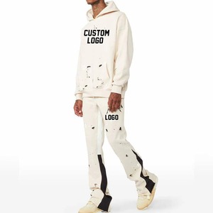 Custom Eco-Friendly Unisex Midweight Breathable Solid Hoodie Sweatpants Sets Flared Stacked <b>Tracksuit</b> Plus Size Printed Winter - Product Image 2