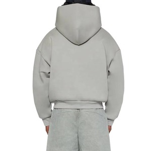 Men's Oversized Hooded Zip-Up Sweatshirt Solid Light Gray Cotton French Terry Casual Autumn Fit Regular Length Hoodies Men - Product Image 3