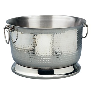 Stainless Steel <b>Ice</b> <b>Bucket</b> Hammered Round Beverage Cooler Tub <b>with</b> Handles and Pedestal Base - Product Image 1