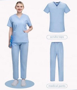 Ensemble de blouses médicales vertes à manches courtes pour femmes, col en V, pour usage médical et chirurgical - Product Image 6