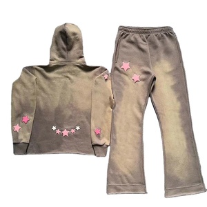 Ensemble sweat à capuche et jogging pour homme, violet délavé, avec patchs étoiles, survêtement décontracté à manches longues, coupe ample, pour l'automne - Product Image 5