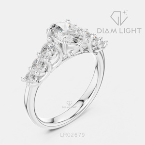 Bague de fiançailles en or blanc 14 carats avec diamant de laboratoire de 0,855 carats, coupe ovale, pierres latérales, bague de mariée, certifiée IGI, bijoux fins, cadeau pour femme - Product Image 2