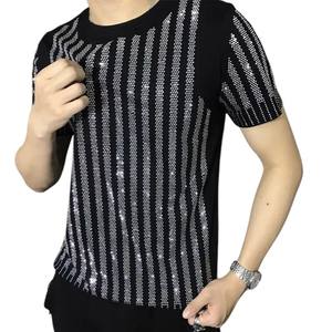 Camiseta Negra con Pedrería para Hombre, Modelo 2026, con Cristales Brillantes, Estilo Urbano, para Fiestas y Moda - Product Image 2