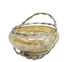 Élégante corbeille à fruits vintage en laiton et verre avec poignée et base en métal argenté torsadé pour la décoration de la maison ou comme centre de table - Product Image 2