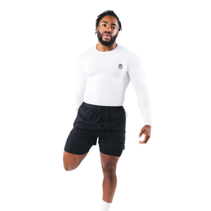 T-shirt de sport à manches longues pour homme, blanc, compression, séchage rapide, extensible, haut de gamme pour la salle de sport et l'entraînement - Product Image 2