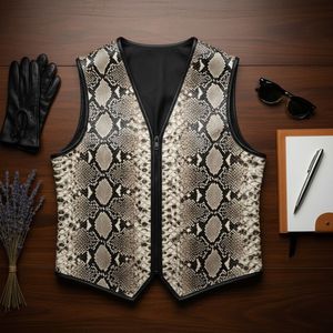 Gilet en cuir pour homme à imprimé serpent de luxe, design personnalisé, durable, pour l'hiver, nouvelle arrivée, prix de gros - Product Image 2