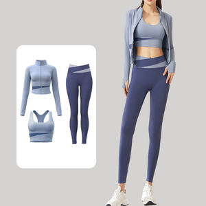 Ensemble de yoga 3 pièces sans couture pour femme OEM : T-shirt, short cycliste, haut long, soutien-gorge de sport taille haute respirant et écologique - Product Image 2