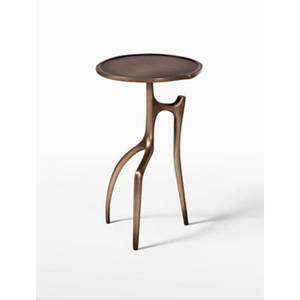 Mesa Auxiliar de Hierro Forjado de Estilo Moderno de Mediados de Siglo con Tapa Redonda de Madera y Base de Pedestal en Forma de X, Mesa Auxiliar Decorativa para Sala de Estar - Product Image 5